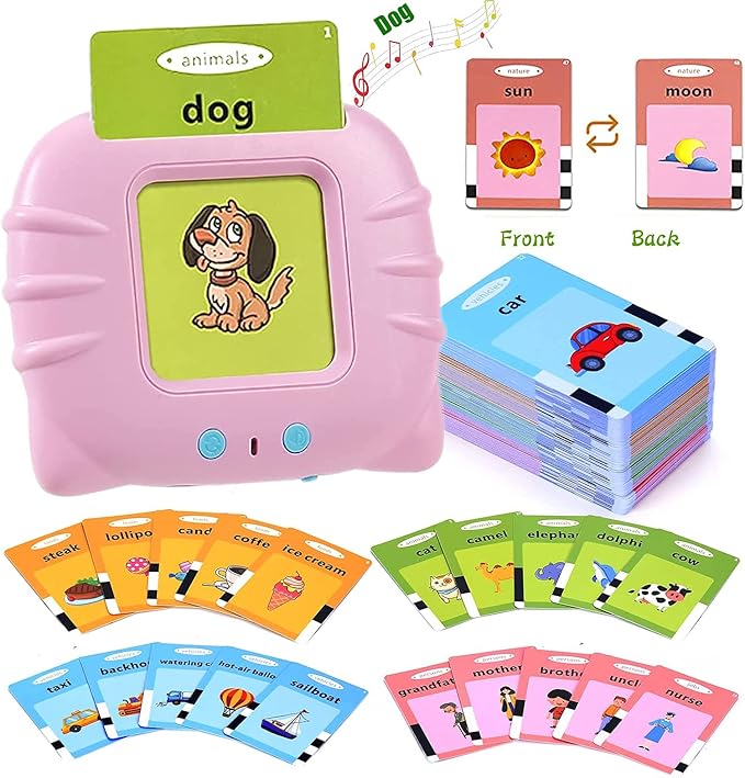 Talking Flash Cards Learning Toys, English Words Learning Card Machinee for Kids,Device with Flash Cards Spelling Game Gifts for Preschool Kids Boys Girls Toddlers Age 2 3 4 5
