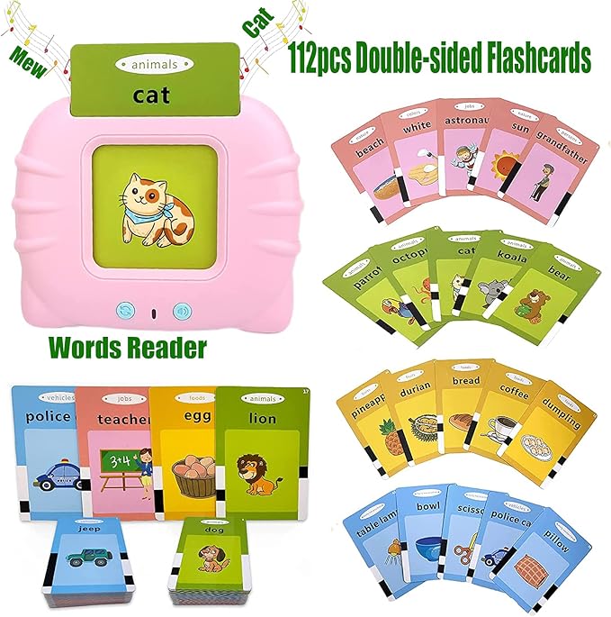 Talking Flash Cards Learning Toys, English Words Learning Card Machinee for Kids,Device with Flash Cards Spelling Game Gifts for Preschool Kids Boys Girls Toddlers Age 2 3 4 5