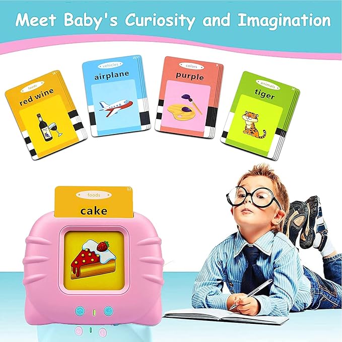 Talking Flash Cards Learning Toys, English Words Learning Card Machinee for Kids,Device with Flash Cards Spelling Game Gifts for Preschool Kids Boys Girls Toddlers Age 2 3 4 5