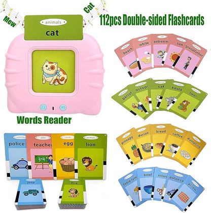 Talking Flash Cards Learning Toys, English Words Learning Card Machinee for Kids,Device with Flash Cards Spelling Game Gifts for Preschool Kids Boys Girls Toddlers Age 2 3 4 5