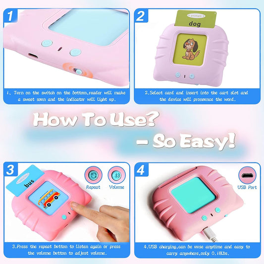Talking Flash Cards Learning Toys, English Words Learning Card Machinee for Kids,Device with Flash Cards Spelling Game Gifts for Preschool Kids Boys Girls Toddlers Age 2 3 4 5